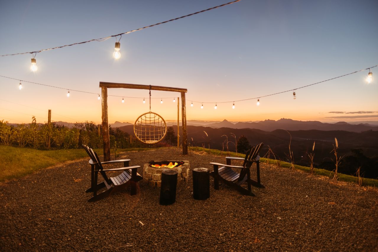 Clay fire pit in an outdoor entertaining area